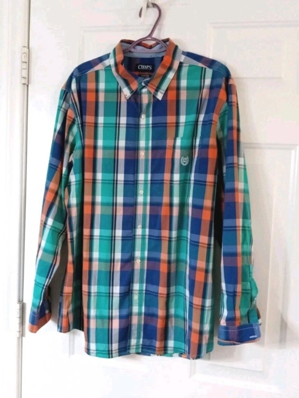 Chaps Easy Care Stretch Men's XL Short Sleeve Button Up Multicolor Plaid Shirt